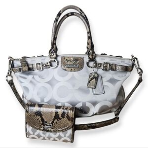 Coach Madison Op Art Sateen Sophia Handbag Grey Python & Matching Wallet